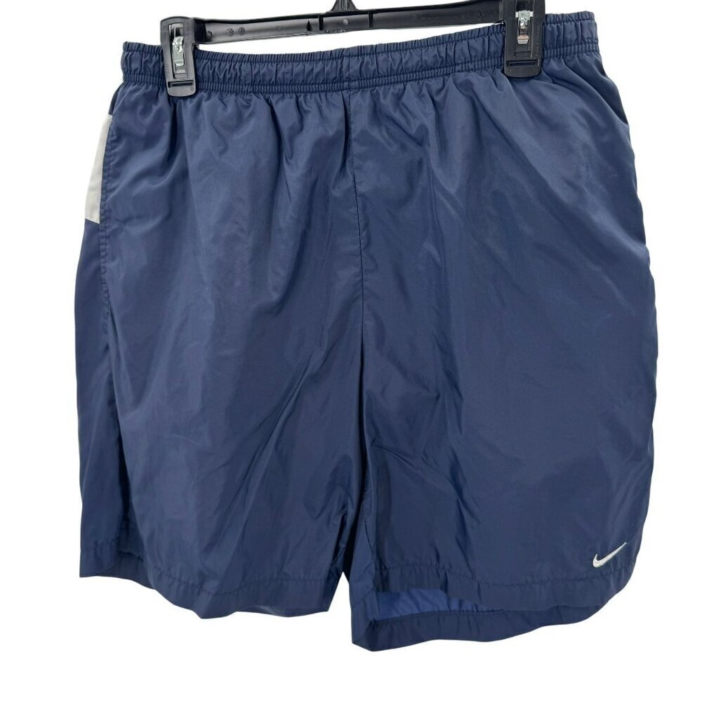 Vintage 90s Nike Spellout Logo Mesh Lined Basketball Shorts Mens Size L Navy